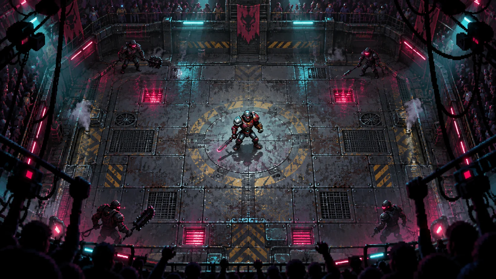 Пиксельная киберпанк-арена игры GLORY FEED